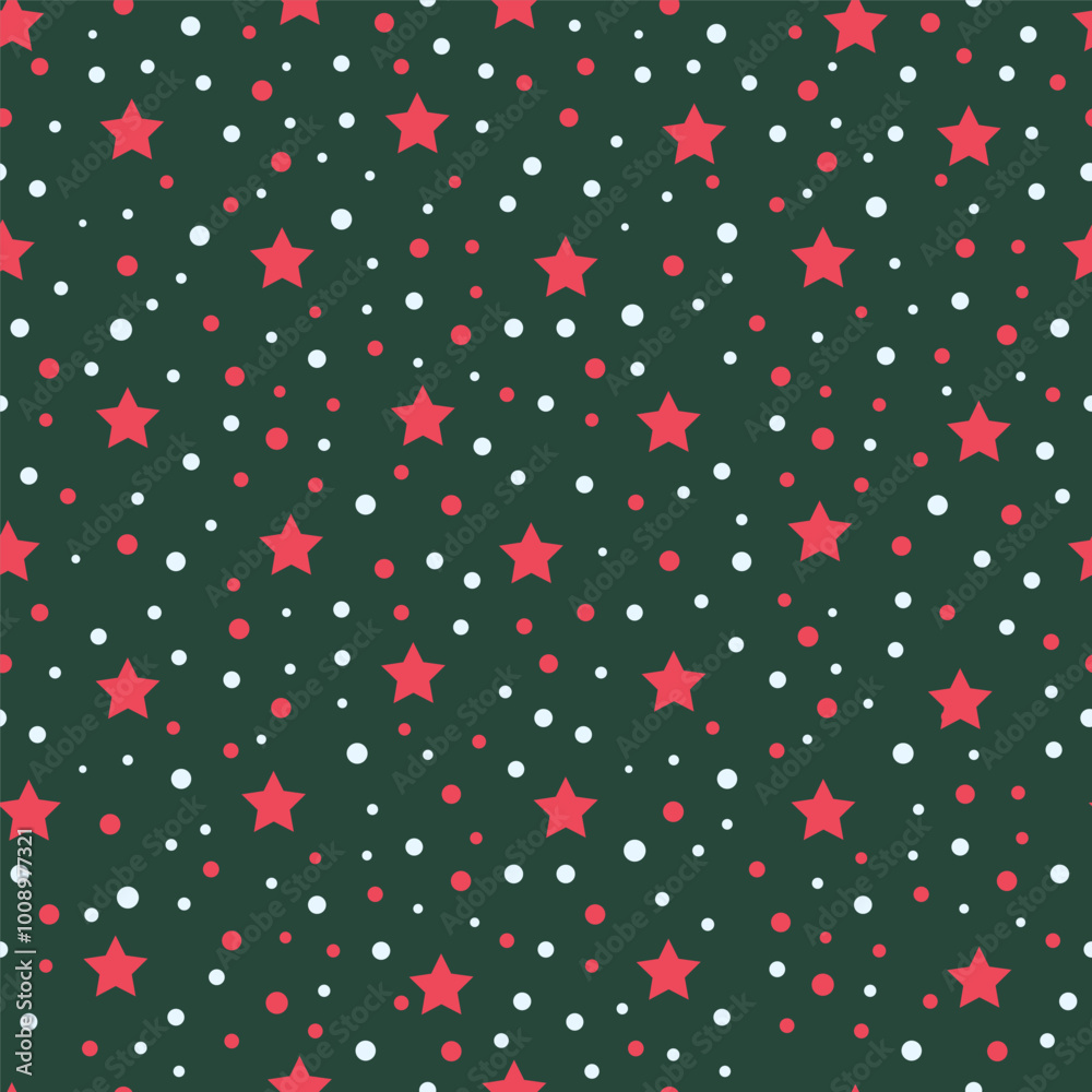 Hand drawing star and dots seamless pattern. Pattern for create fabric, card, paper. Christmas banner. On green background. Vector illustration Hand drawing star and dots seamless pattern. Pattern for create fabric, card, paper. Christmas banner. On green background. Vector illustration