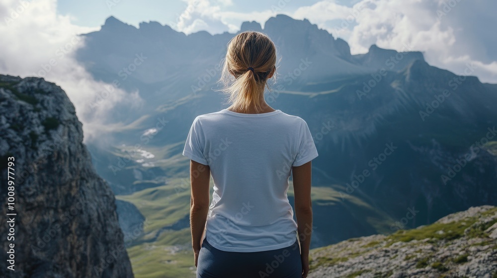 Naklejka premium Woman on Mountain Summit