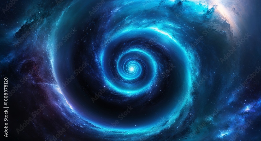 Ethereal blue galaxy spiral on a cosmic abstract backdrop