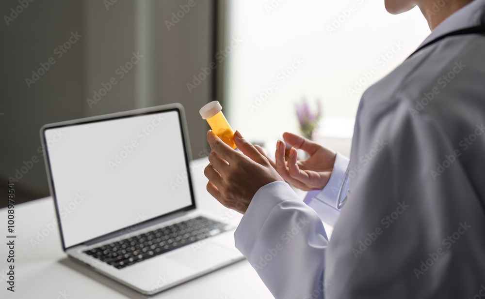Female Doctor Providing Online Medical Advice with Prescription Medicine in Modern Telehealth Consultation Female Doctor Providing Online Medical Advice with Prescription Medicine in Modern Telehealth Consultation