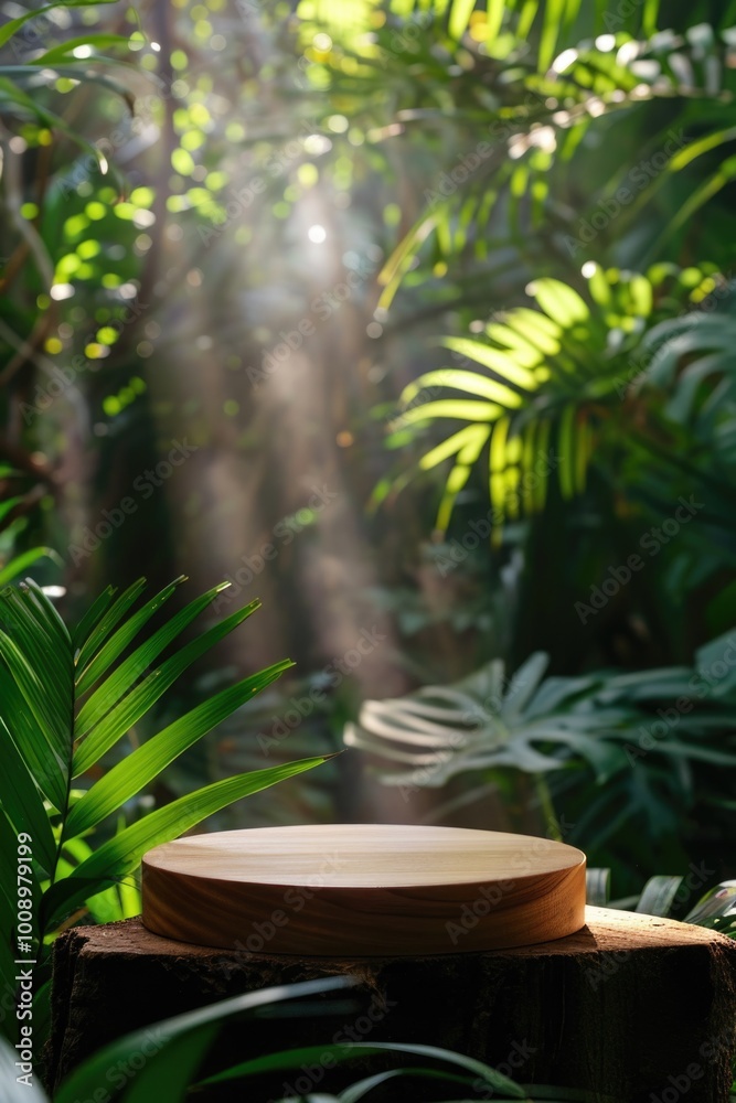 A rustic wooden plate sits atop a weathered tree stump in a natural setting A rustic wooden plate sits atop a weathered tree stump in a natural setting