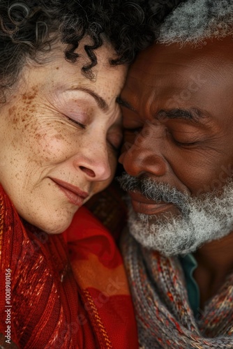 A pair of people embracing, showcasing love and tenderness photo