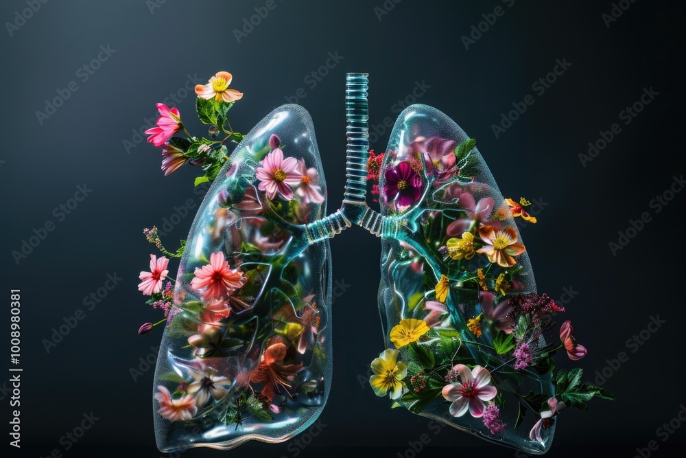A pair of lungs with flowers placed inside, a unique and creative arrangement A pair of lungs with flowers placed inside, a unique and creative arrangement