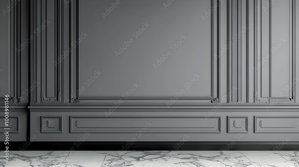 Minimalist Gray Wall with Classic Paneling and Marble Floor Minimalist Gray Wall with Classic Paneling and Marble Floor