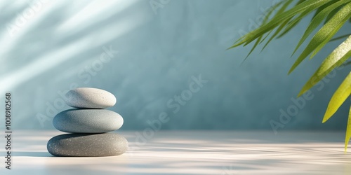 Wallpaper Mural A serene composition of stacked stones and green foliage, creating a calm and peaceful atmosphere for relaxation and meditation. Torontodigital.ca