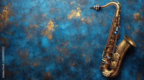 Wallpaper Mural Golden Saxophone on Blue Background Torontodigital.ca