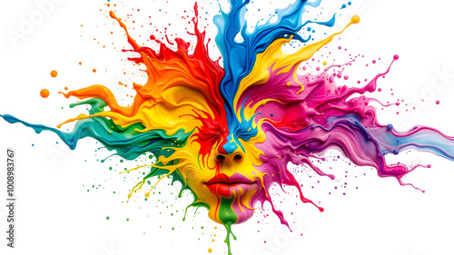 A colorful splash of face shape paint, amazing splashscreen artwork, photoshop water art, liquid painting, swirling paint colors, ink splash, physics splashes of colors, Generative AI