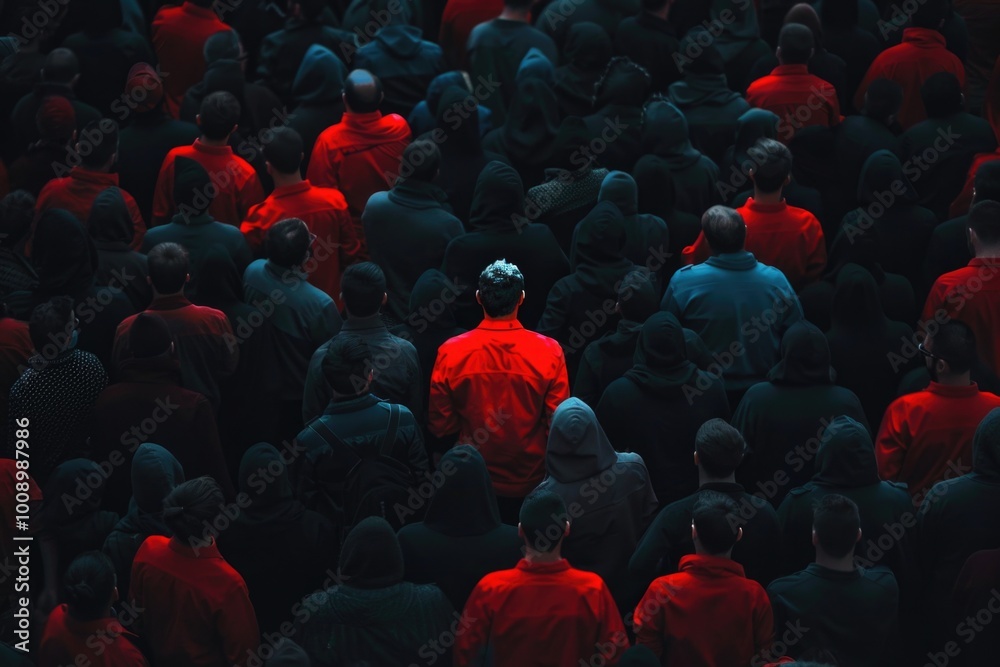 Obraz premium A group of people wearing red and black clothing, possibly at an event or protest