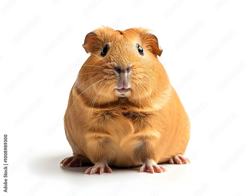 Relaxed and Cuddly Chubby Guinea Pig on Plain White Background Relaxed and Cuddly Chubby Guinea Pig on Plain White Background