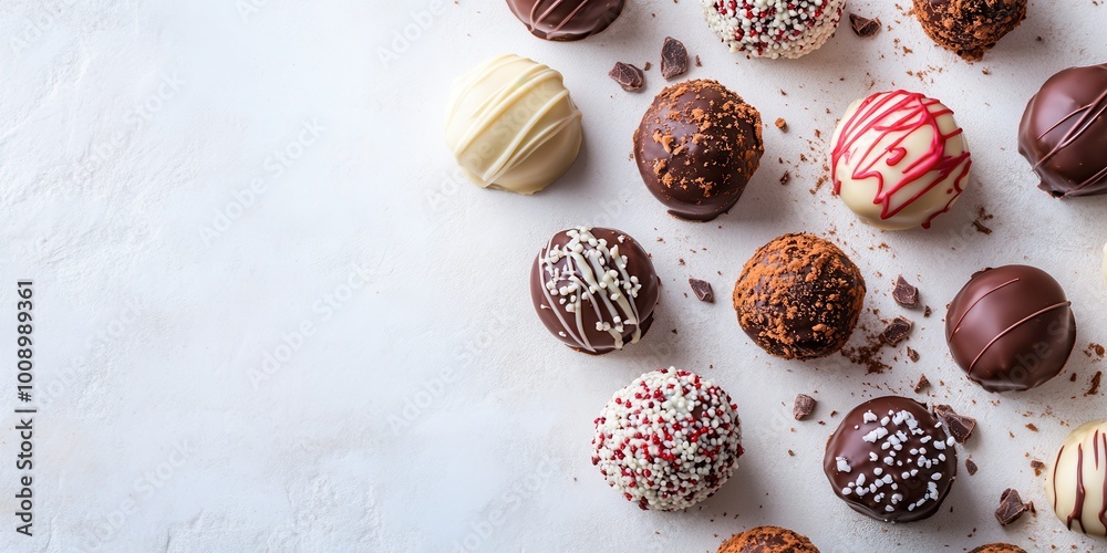 An array of delectable chocolate truffles arranged beautifully, perfect for dessert lovers and celebrations. An array of delectable chocolate truffles arranged beautifully, perfect for dessert lovers and celebrations.