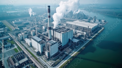 Aerial view of a large electrical energy plant with extensive facilities and infrastructure, ideal for use in industrial-themed presentations.