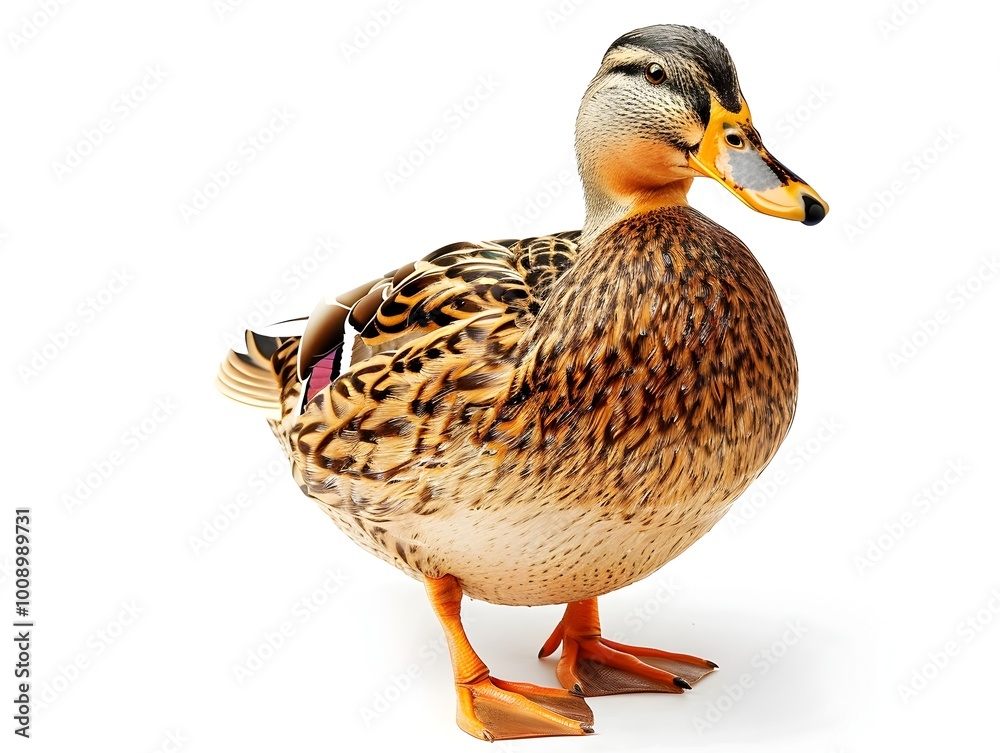Plump Duck Standing with Tilted Head on White Background Plump Duck Standing with Tilted Head on White Background