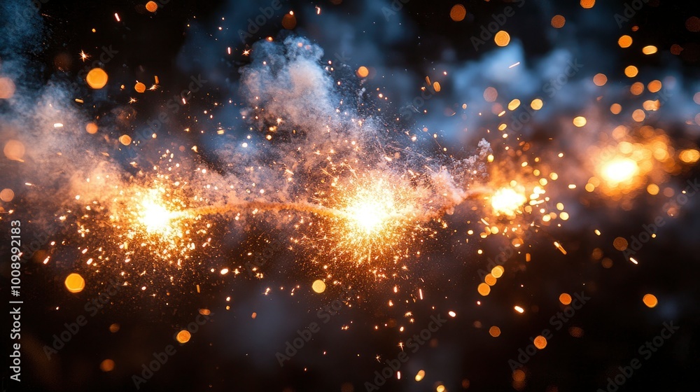 Burning Sparkler with Smoke and Sparks