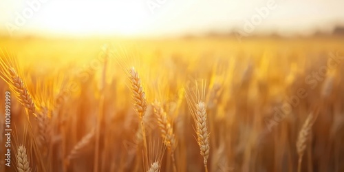 Golden wheat field illuminated by warm sunlight, showcasing nature's beauty and agricultural abundance during harvest season.