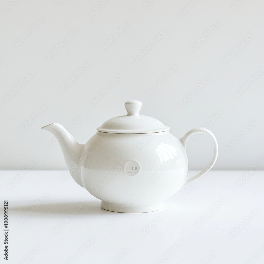 A simple white teapot on a clean surface, designed for serving tea. A simple white teapot on a clean surface, designed for serving tea.