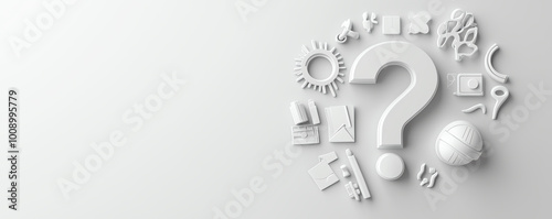 Minimal 3D question mark symbol in light grey, placed on a smooth neutral background