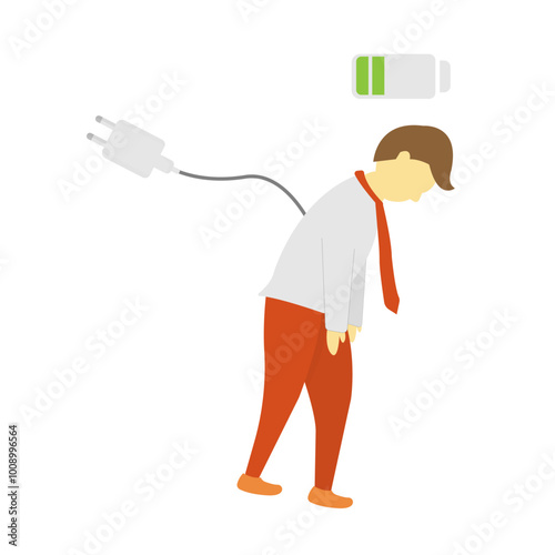 illustration of a man who is tired of running out of energy and needs to recharge his energy

