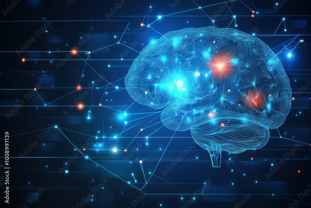 Human brain activity with plexus lines.. External cerebral connections ...
