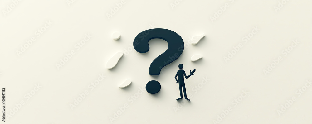 Naklejka premium Minimal bold question mark symbol in dark gray, placed on a plain white background