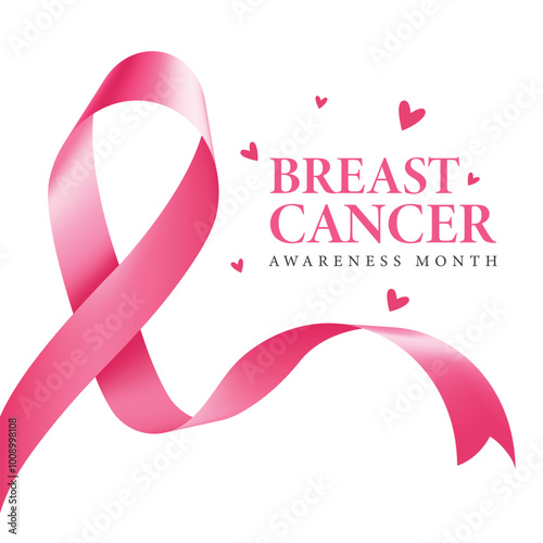Pink ribbon to World Breast Cancer Awareness month. Bright Brest Cancer medical Post. Vector illustration.