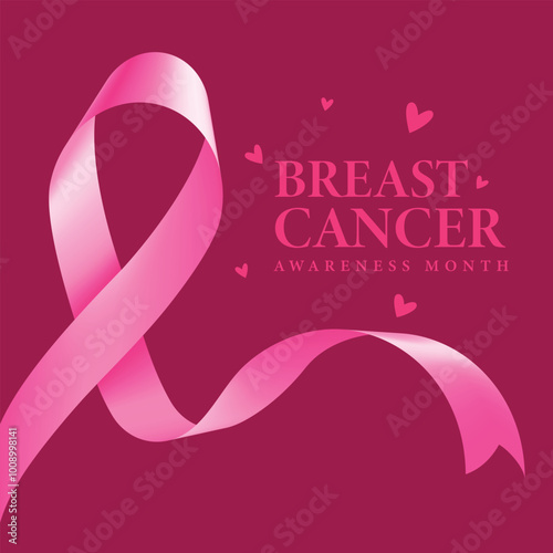 Pink ribbon to World Breast Cancer Awareness month. Bright Brest Cancer medical Post. Vector illustration.