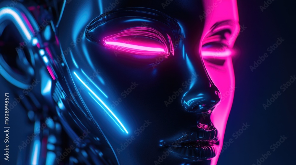 Neon lit face Neon lit face