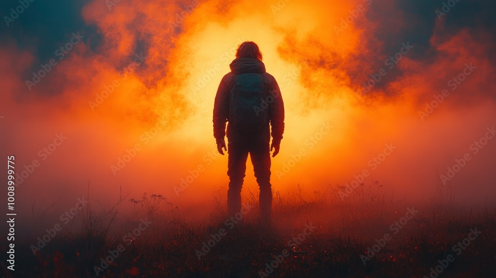 Solitary Figure in a Fiery Sky Solitary Figure in a Fiery Sky
