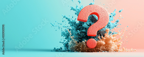 Bold question mark symbol with rough, textured surfaces, floating on a highcontrast gradient background