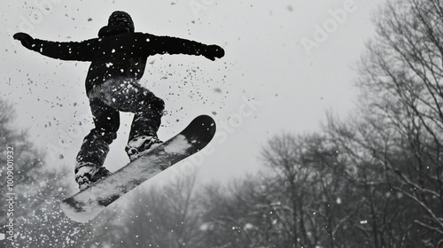 Snowboarder jumping in the snow.