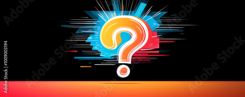Abstract question mark symbol with bold lines, floating against a vibrant gradient background, modern and striking
