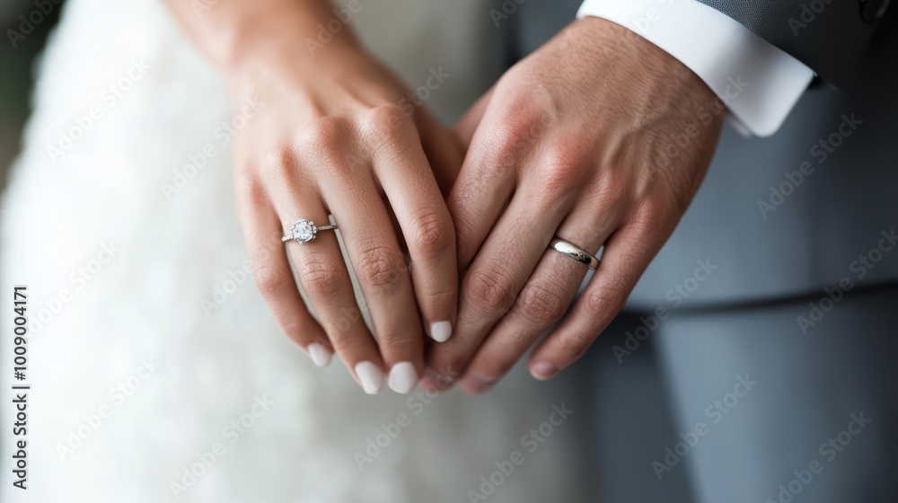 Close-up of wedding rings on a couple's hands Close-up of wedding rings on a couple's hands