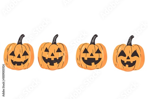 Separator Border illustration line of cute jack o lanterns, evil pumpkin, trick or treat pattern for Halloween day concept of autumn season 