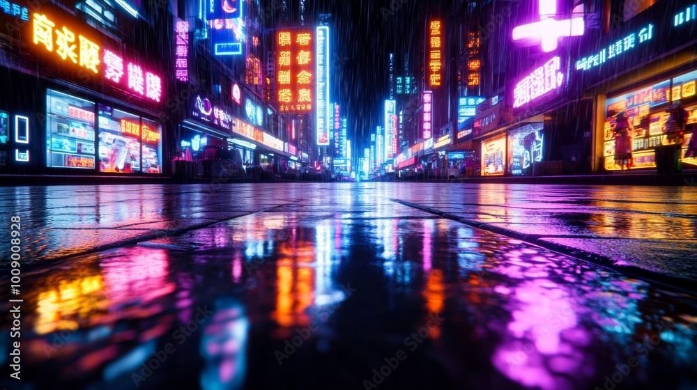 Neon City Street Rain Reflections Urban Night Photography Neon City Street Rain Reflections Urban Night Photography
