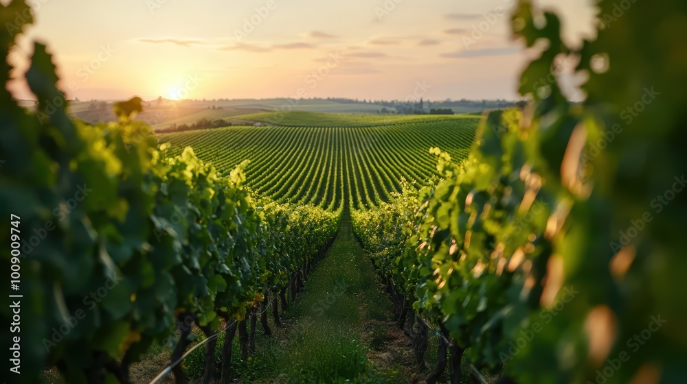Serene vineyard landscape at sunset Serene vineyard landscape at sunset