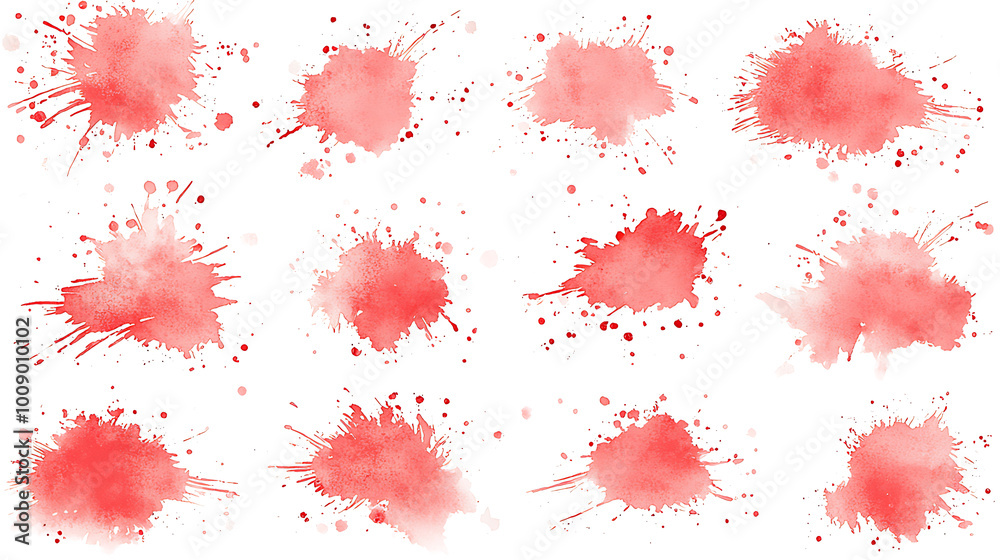 collection of detailed red small ink splats on white background background