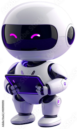 3D character icon of a full-body PC computer with robotic arms and legs, holding a notepad,