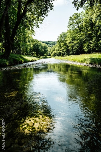 Serene River Flowing Through Lush Green Forest