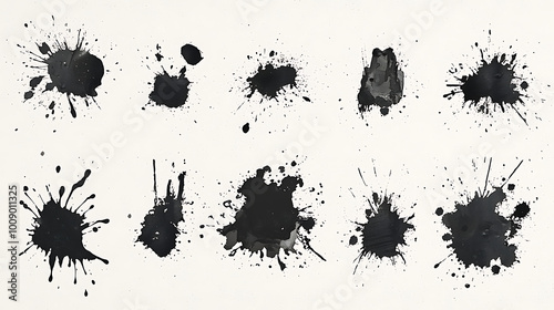 Obraz na płótnie Collection of small black ink splats on full white background background w salonie