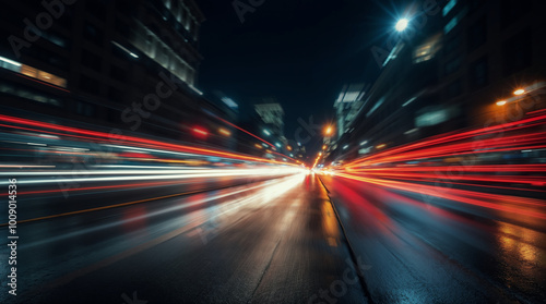 City Street at Night with Blurred Traffic Lights