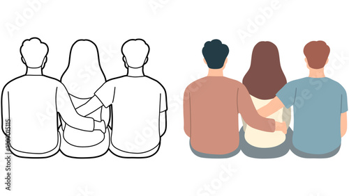 Friends Sitting Together Illustration.