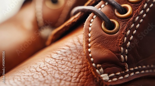 Close-up Detail of Brown Leather Boots