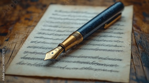 Elegant Fountain Pen on Handwritten Manuscript