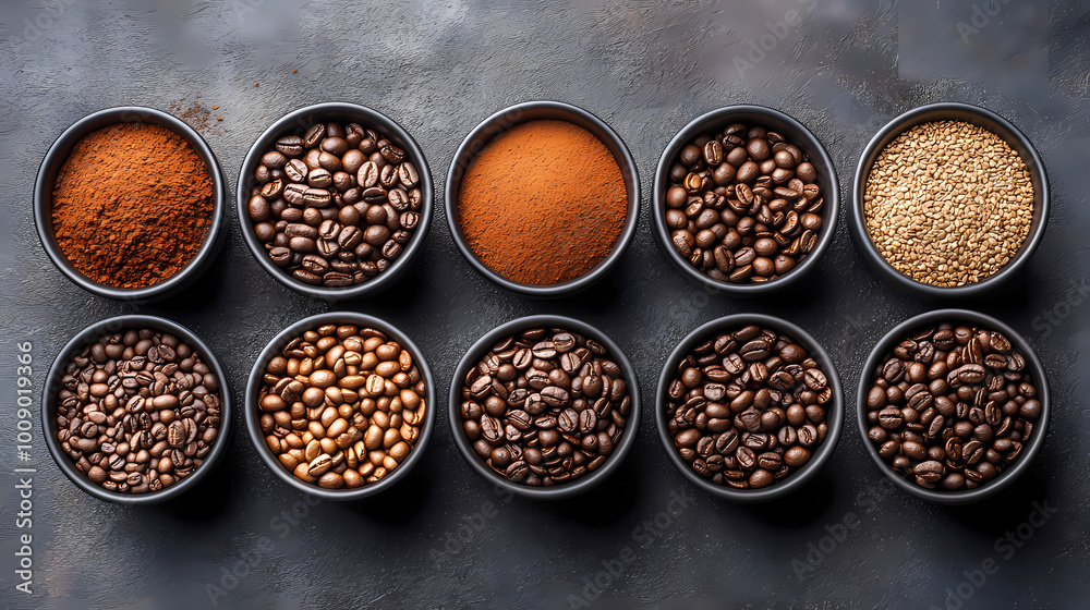 Coffee beans in a cup are placed on a wooden table. Coffee beans in a cup are placed on a wooden table.