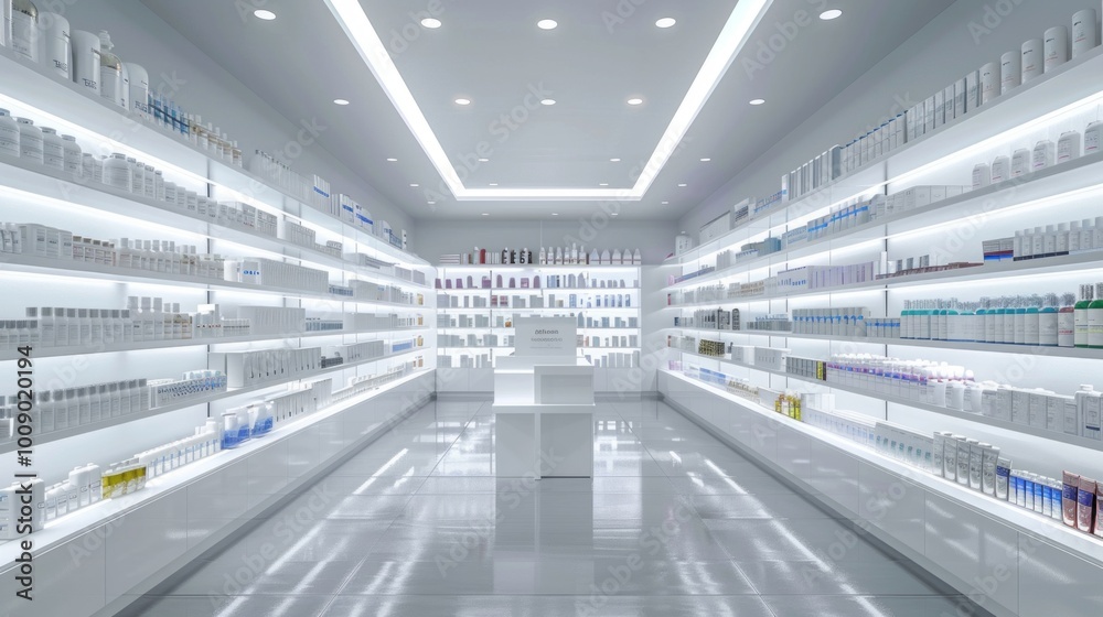 Naklejka premium A large pharmacy with many shelves of medicine