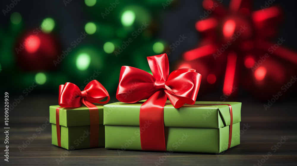 The contrast of a green box and a red gift creates a striking visual perfect for the holiday season. The contrast of a green box and a red gift creates a striking visual perfect for the holiday season.