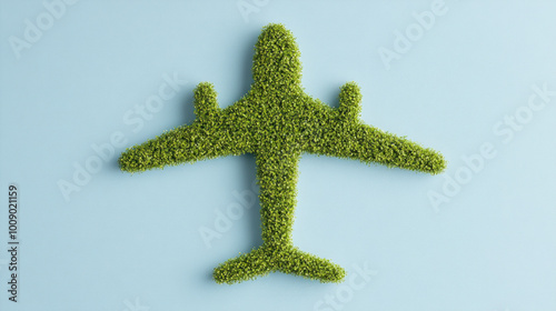 Biofuelpowered airplane emitting clear trails, symbolizing low carbon travel, Biofuel aviation, Green air transport photo