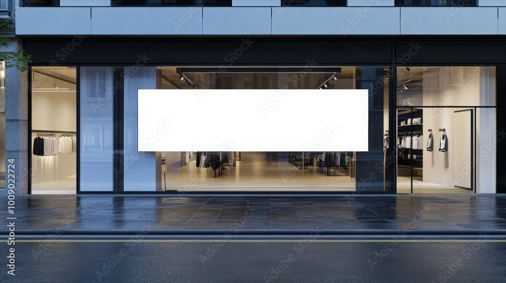 Storefront with Blank White Poster for Advertisement. A modern retail display featuring a blank white poster, perfect for promotional opportunities. Storefront with Blank White Poster for Advertisement. A modern retail display featuring a blank white poster, perfect for promotional opportunities.