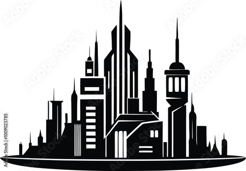 Futuristic cityscape silhouette vector art illustration design