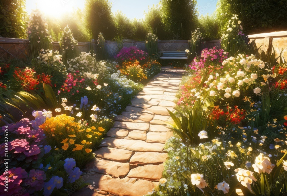 vibrant garden beds immersed radiant morning sunlight showcasing colorful blooms lush greenery, flower, petal, leaf, grass, flora, warmth, landscape, plant vibrant garden beds immersed radiant morning sunlight showcasing colorful blooms lush greenery, flower, petal, leaf, grass, flora, warmth, landscape, plant