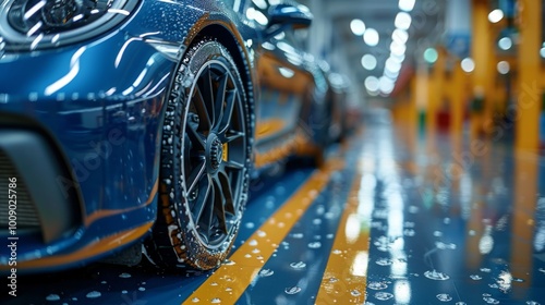 Capture the resilience of self-healing automotive coatings, where scratches and swirl marks from road debris and car washes are repaired